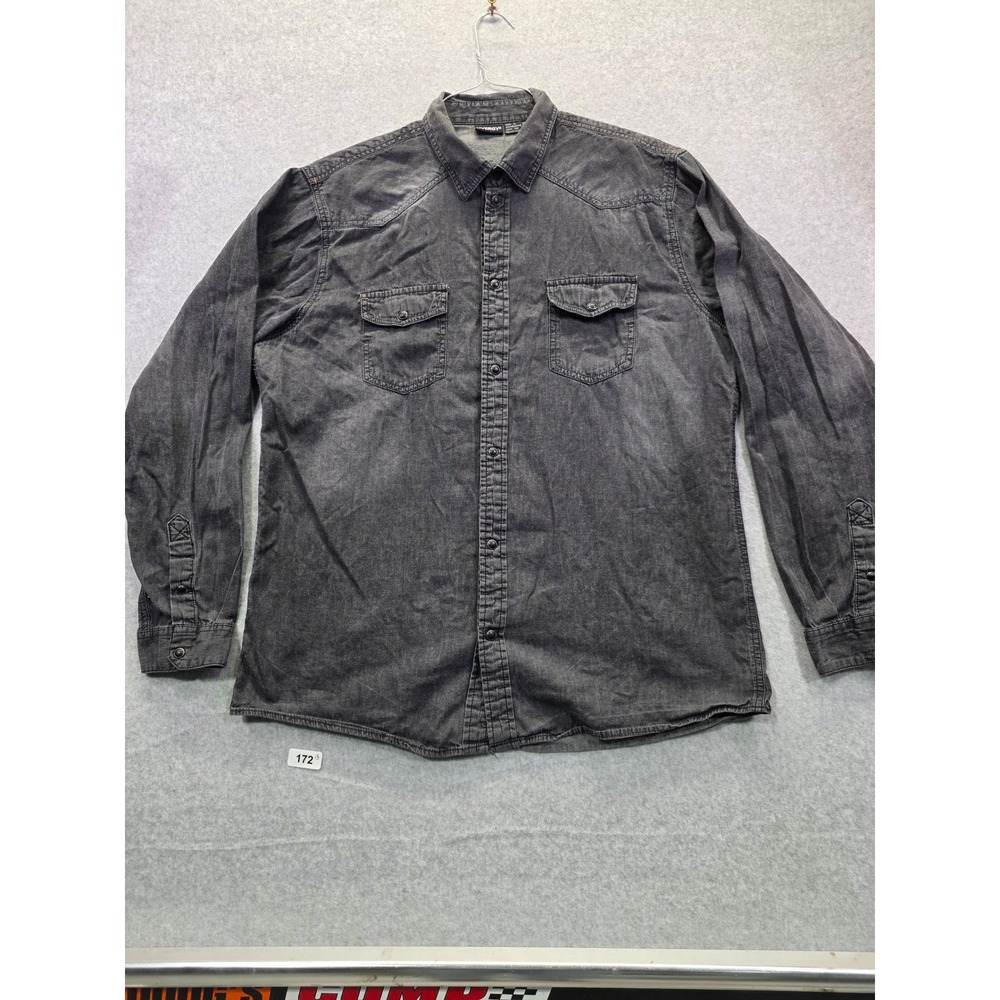 Livergy Mens Long Sleeve Denim Western‎ Shirt Black Faded Cotton XL 43/44